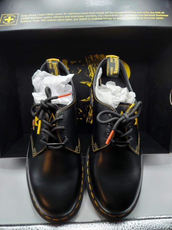 Dr. Martens Black Leather Oxford with Red & Yellow Dino Graphic - Picture 2 of 4